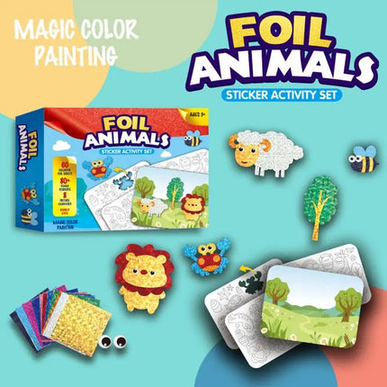 Foil Cartoon Stickers Set for Kids Creative Education Toys Animal Foil Art Craft Kit for Back to School Easter Birthday Gifts