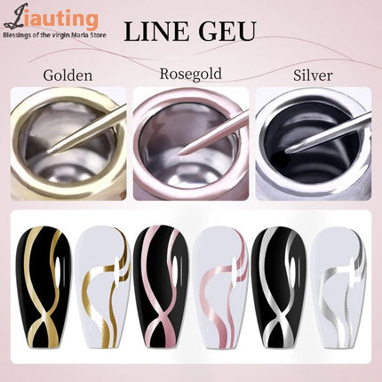 Gold Silver Metallic Liner Paint Gel Nail Polish Chrome Mirror Metal Effect Super Bright French UV LED Semi Permanent Nail Gel