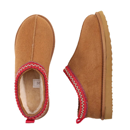 Evshine Winter Genuine Fur Slippers For Women Outdoor Non-slip Plush Lined Snow Boots Fuzzy Cotton Shoes Warm Fur House Slippers