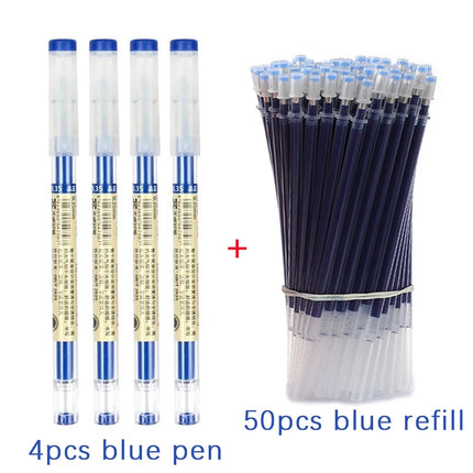 8/50/54Pcs/Set 0.35mm Gel Pens Office School Exam Ballpoint Pen Blue Black Ink Replaceable Pen Refill Rods Kawaii Stationery