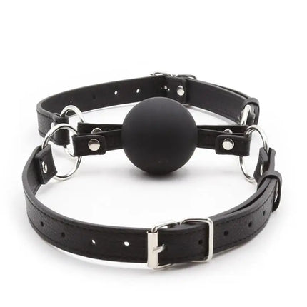 Adjustable PU Leather Sex Restraint Set with Double Silicone Ball Mouth Gag for Couples Gay Slave Mouth Gag with Belt