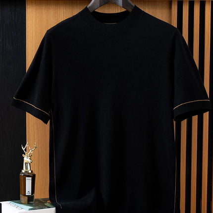 2026 Spring/Summer New Men's Short Sleeved 100% Wool T-Shirt Sweater O-neck Solid Color Loose Knit Pullover Business Casual Tops