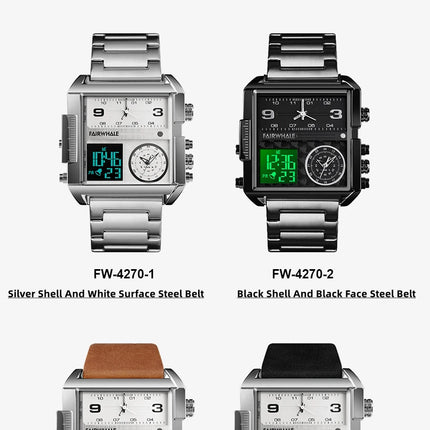 Mark Fairwhale Luxury Quartz Watches Men Fashion Brown Leather Strap Clock Military Waterproof Square Electronic WristWatch 2023
