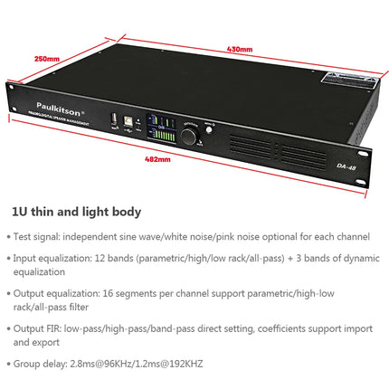 Paulkitson DA48 Professional Digital Audio Processor 4In 8Out DSP Audiophile Effect Equipment With FIR Speaker Management System