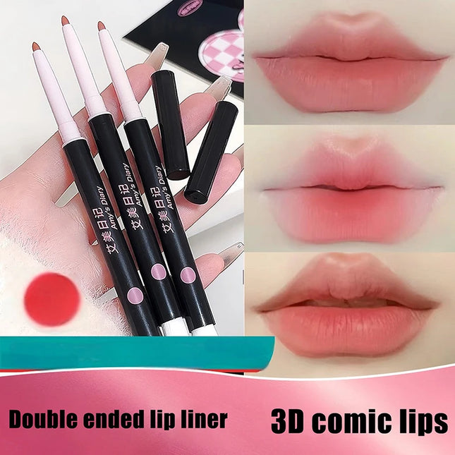 1Pc 3 Essential Colors Triple-Ended Waterproof Matte Lip Liner Pencil with Brush - Long-Lasting Non-Stick Natural Lip Makeup
