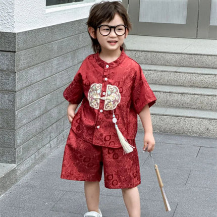 Summer Short Sleeve Two-piece Set Kids Clothes Casual Boy Outfit Baby Tang Style Fashion Children's Sets Hanfu Suit Boys Costume