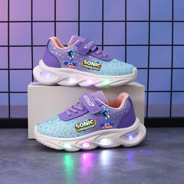 Anime Sonic LED Shoes 2-8 yo Tennis Shoes Cool Sonic Luminous Shoes SEGA Sonic Lighted Shoes Pupil Sport Shoes Size 21-30