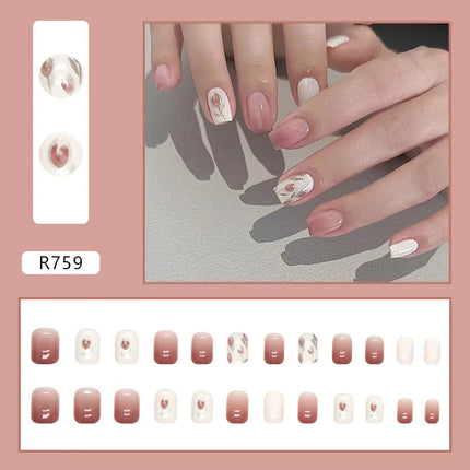 Thousands Stars 24 Pcs Press on Nails Pink Nail Polish Glossy Artificial Finger Manicure Reusable False Nails for Women