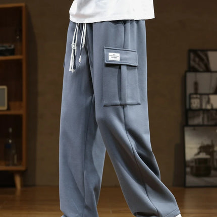Spring Autumn Multi-Pockets Sweatpants Men Drawstring Waist Sportswear Casual Track Pants Plus Size Loose Straight Trousers 8XL
