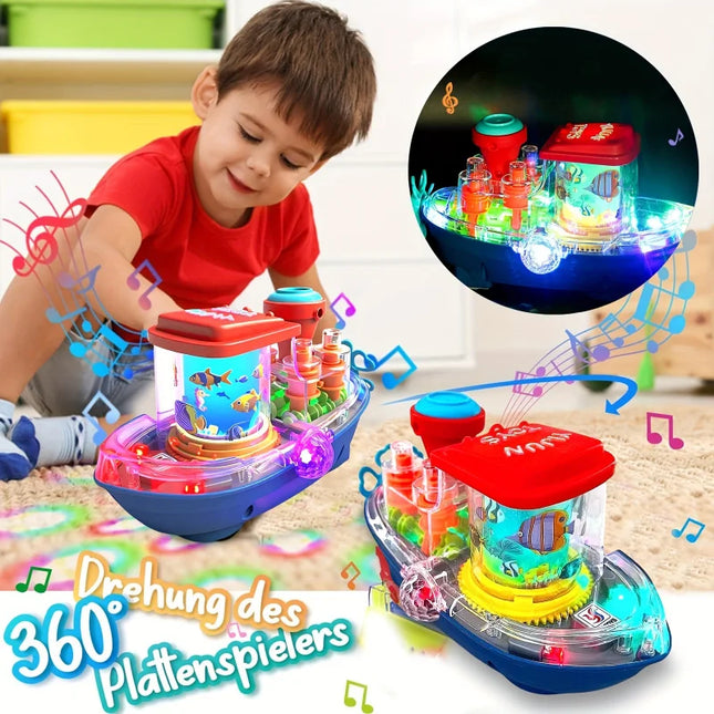 Transparent Gear Ship，Electric Universal Fun Toy，Cool toys that kids love（Battery not included），Colorful Lights，Melodious Music，