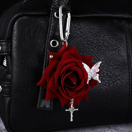 1PCS Exquisite Design Simulation Rose Flower Shape Butterfly Keychain Pendant Bag Decoration Gift