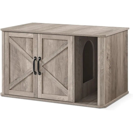 Hidden Cat Litter Box Enclosure with Front Entry, Double Doors, Handles, and Side Table, 33.5 x 19 x 19.5 Inches, Heather Grey