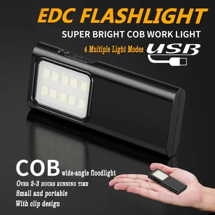 EDC Flashlight Keychain Light Super Bright With Pen Clip Mini LED Flashlight, USB Charging Port Emergency Work Camping Light