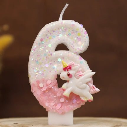 Happy Birthday Candles Pink Unicorn 4 Year Baby Candle Decoration For Cake Glitter Birthday Candle Party Anniversary Decorate