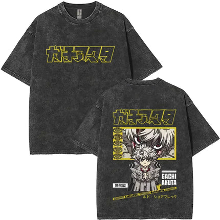 Washed Vintage Anime Gachiakuta Rudo Enjin Zanka Riyo Face Graphic T-shirt Men Women Casual Cartoon Manga Short Sleeve T-shirts