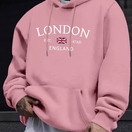 Stylish London England Flag Print Hoodie - Fashion Hoodies for Men with Long Sleeve Comfortable Regular Fit