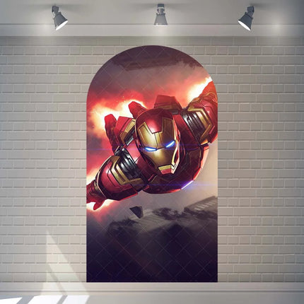 Arched Iron Man children's birthday party gift decoration elastic background props customizable superhero room decoration poster