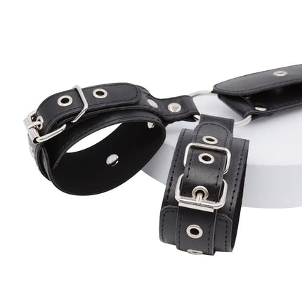 Bondage Restraint Kit Adjustable Collar & Wrist Cuffs Durable PU Leather Fetish Play Set for Adult Couples