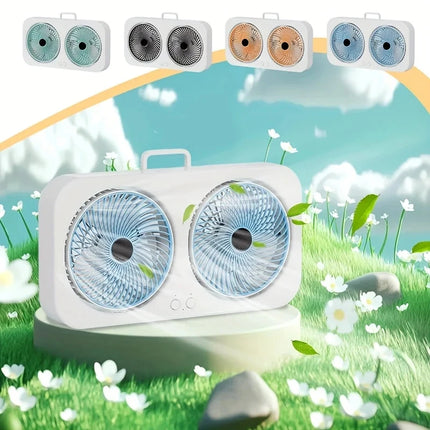 Dual Head USB Fan 360 Rotatable Blades Wall Mount or Freestanding Design Rechargeable Fan for Office Bedroom Outdoor Camping
