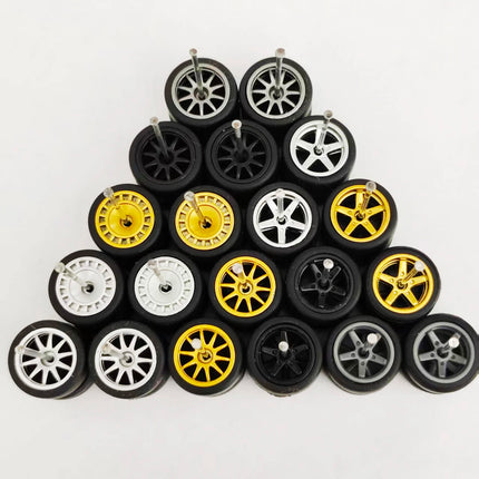 10 Sets 11/12/13/14/17mm 1/64 Alloy Car Wheels Rubber Tires W Axle for HW/Matchbox/Domeka/Evo 1:64 Car Model SUV Off Road Truck