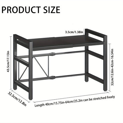 Expandable Microwave Shelf, Microwave Holder with 6 Hooks, Kitchen Storage Rack, Microwave Baking Rack, Extendable 40-64cm