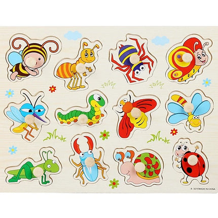 30cm Baby Toys Montessori Wooden Puzzle Hand Grab Board Educational Wood Puzzles for Kids Cartoon Animal Vehicle Child Gift