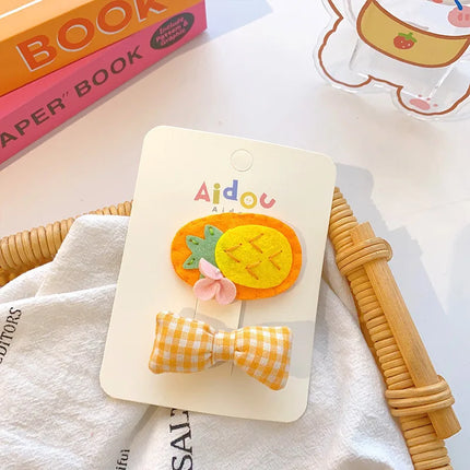 2 Pcs Korean Cartoon Animal Hair Clip Sweet Fabric BB Clip Bow Hair Clip Broken Hair Edge Clip Yellow Tie Girls Hair Accessories