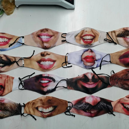 Personalized Social Funny 3D Facial Expression Masks Women Men Prom Party Ride Breathable Mouth Face Mask Creative Printed Masks
