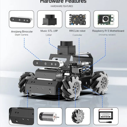 ROS Mecanum Wheel RC Car with Depth Camera Radar HUMBLE SLAM and Autonomous Driving For Raspberry Pi 5 Programmable Robotic Car