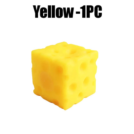 Yellow Cheese Squeeze Toy Soft Rubber Novelty Stress Ball Bouncing Play for Anxiety Relief Focus Training Fun Cheese Cube Design