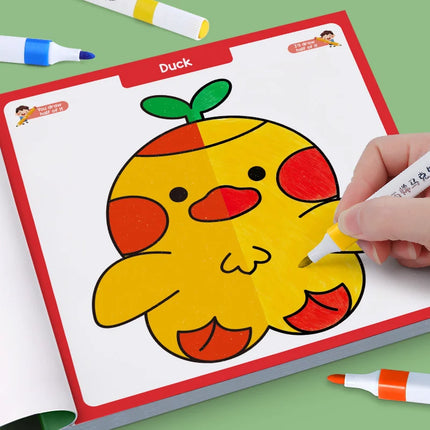 32 Pages Coloring Graffiti Drawing Book, Fun Symmetrical Drawing Book, Interesting Children's Half Coloring Book