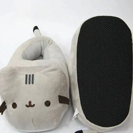 Cartoon Full Covered Cat Slippers Warm Winter Slides Soft Plush Doll Indoor Cute Anime Bedroom Shoes For Man Woman Home Use