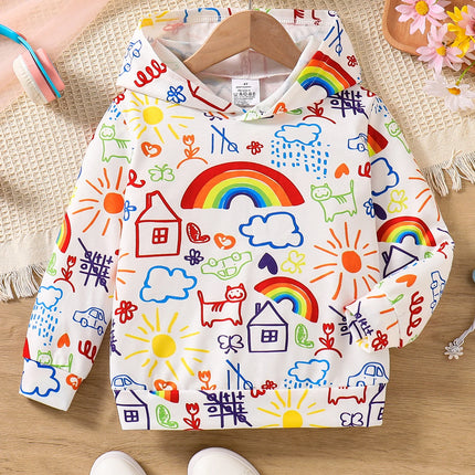 Spring and Autumn Girls' Hoodie; Children's Trendy Clothing; "My World" Graffiti Printed Single Sweatshirt