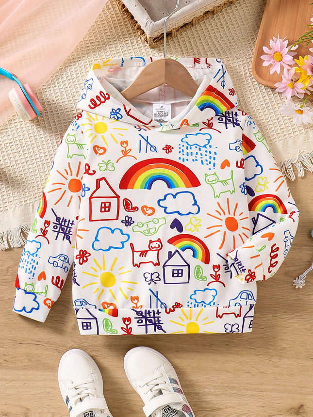 Spring and Autumn Girls' Hoodie; Children's Trendy Clothing; "My World" Graffiti Printed Single Sweatshirt