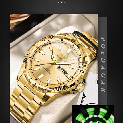 POEDAGAR Business Man Watch Waterproof Luminous Date Week Men Watch Sports Male Wristwatch Stainless Steel Men's Quartz Watches