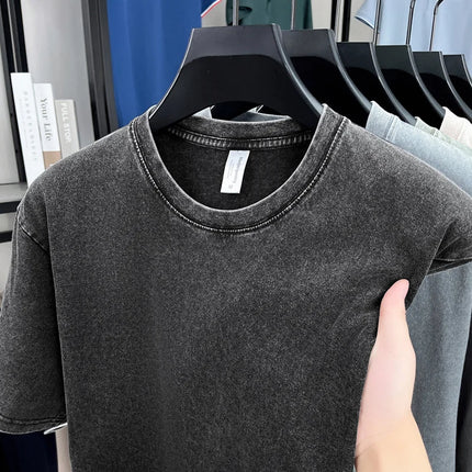 American Style Retro Heavyweight Solid Color Short Sleeved T-shirt Men Women Summer Street Trendy Washed Old Oversized Clothes
