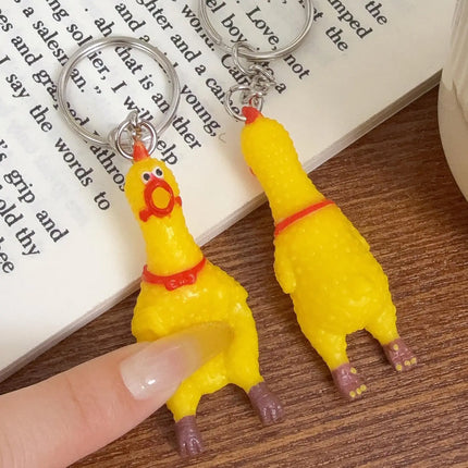 Yellow Shrilling Chicken Keychains Creative Mini Rubber Squeeze Screaming Chicken Key Chains Funny Bag Pendant Decor Keyrings