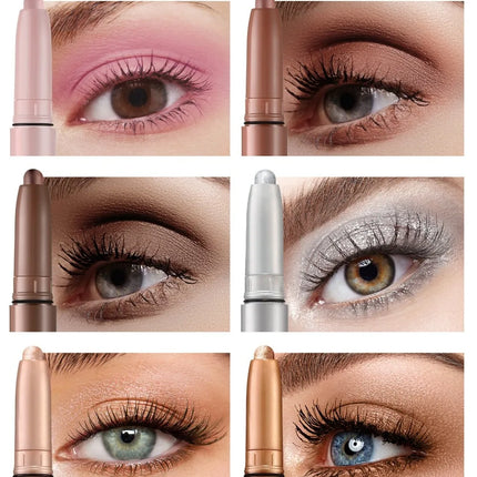 12 Colors Pearly Eyeshadow Stick Waterproof Glitter Matte Nude Eye Shadow Pencil High Pigmented Shimmer Eyeshadow Makeup Tool