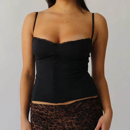 Maemukilabe Women's Leopard Tiger Stripe Pattern Camisoles Summer Spaghetti Straps Cupped Corset Coquette Slim Fit Tank Tops