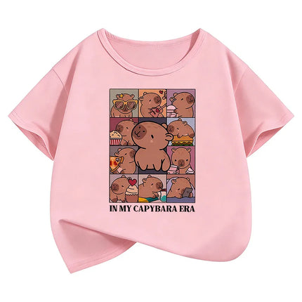 Kawaii Shirt Capybara Graphic Kids T-shirts Summer Short Sleeve Tees Cartoon Animal Boys Girls Clothes Tops Y2K Children T-shirt