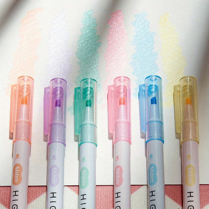 6pcs Glitter Shiny Highlighter Marker Pens, Sparkling Note-Taking Diary, School and Office Use, Back to School Essentials