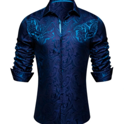 Men's Brand New Silk Top with Regular Slim Fit, Ordinary Lapel, 3D Printed with Artistic Patterns, Fashionable and Comfortable,