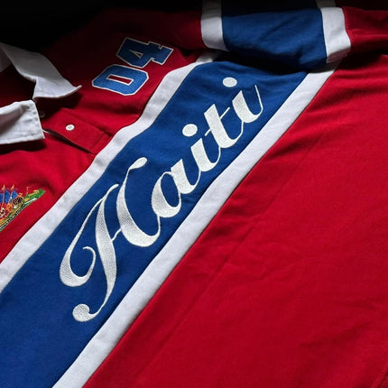 Y2K Retro Polo Long Sleeve Haiti Embroidery Striped Contrast Haitian Rugby Polos Sport Casual Streetwear Unisex Oversize Clothes