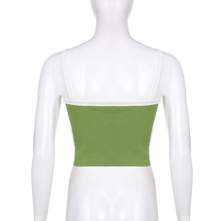 Sleeveless Knitted Crop Tops Green Sexy Basic Patchwork 2024 Summer Casual Cami Backless Y2k Vintage Tank Top Women