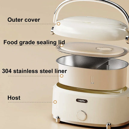 60W Electric Lunch Box Portable 1200ml Water-free Keep Warm Lunch Box Office 304 Stainless Steel Rapid Food Heating Tool