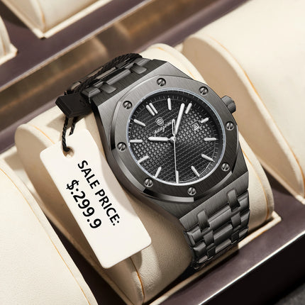 PAAZOMU Luxury Business Watches for Men Date Week Stainless Steel Quartz Man Watch Waterproof Luminous Fashion Men's Wristwatch
