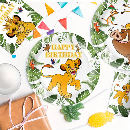 The Lion King Simba Jungle Theme Tableware Kit Printed Paper Plates Paper Cups Kids Boys Safari Birthday Party Decorations