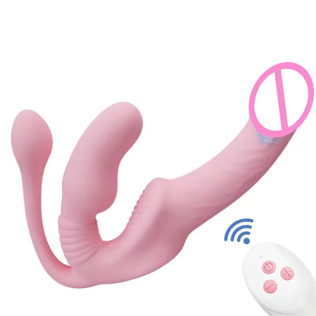 Strapless Strap-on Dildo Vibrator Anal Plug Massager Lesbian 3-in-1 Vibrator G-Spot Stimulate Clitoris Sex Toy for Couple
