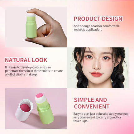 Soft Fog Blush Stick Face Blusher Patting Powder Blusher for Cheeks Cute Korean Style Waterproof Blush Sponge Brush Head 3Colors