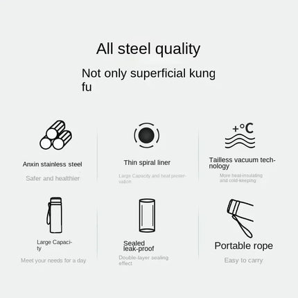 1L Portable Stainless Steel Thermal Bottle - Vacuum Insulated Thermos Keep Cold and Hot, for Water, Tea & Coffee Home Office Use